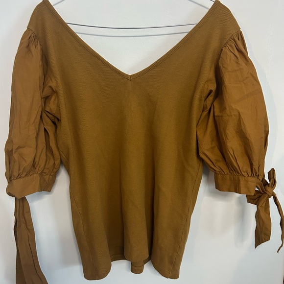 Maeve Caramel V-Neck Blouse - Picture 2 of 6